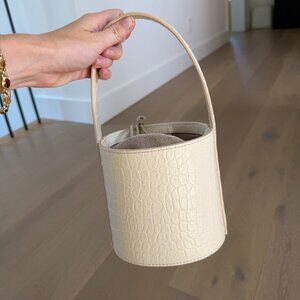 Staud Croc-Embossed Leather Bucket Bag Cream